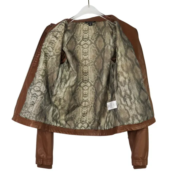 Y2k George Brown Faux Leather Moto Jacket Extra Small Women's Casual Jacket - Image 3