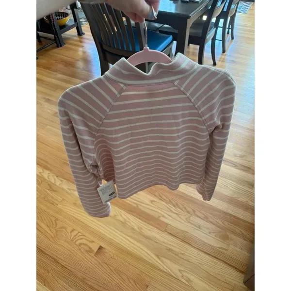 Lululemon Cotton French Terry Cropped Half Zip in the Yachtie Stripe Pink Haze L - Image 5
