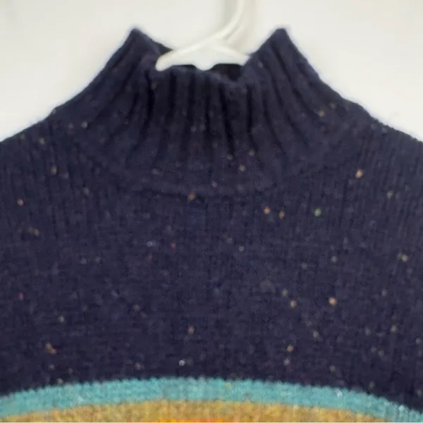 VTG J. CREW 100% Shetland Wool Black Stripe Mock Neck Sweater - Size S - Image 5