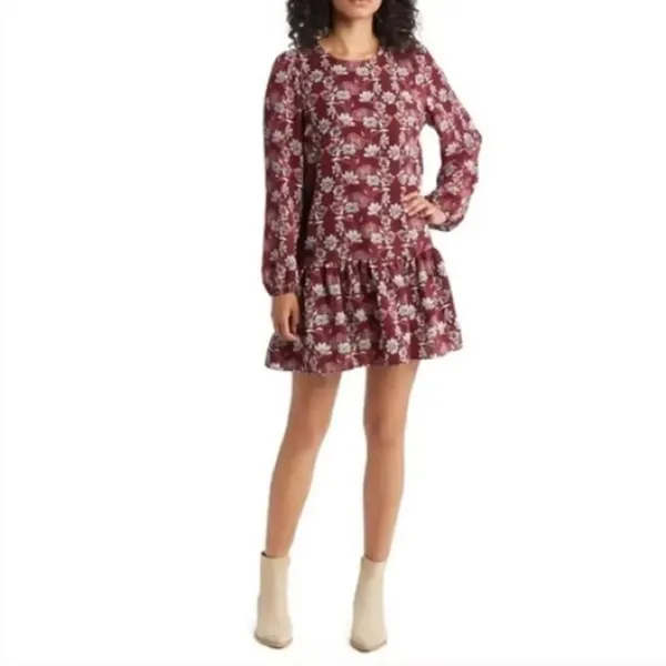 Caslon Floral Print Drop Waist Tiered Long Sleeve Mini Dress Size XS NWOT - Image 5