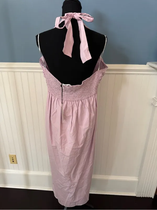 NWT Self Contrast Pink Halter Neck Backless Maxi Dress w/ Side Slit ~ Size Large - Image 6