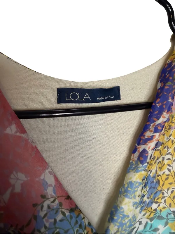 ✨LOLA Italy Silk Blend Floral‎ Patchwork Midi Dress Size M✨ - Image 5