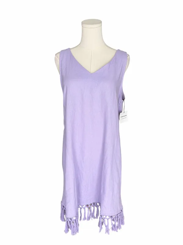 For Cynthia - NWT Lilac Linen Blend Fringe Hem Shift Dress Sz S - Image 2