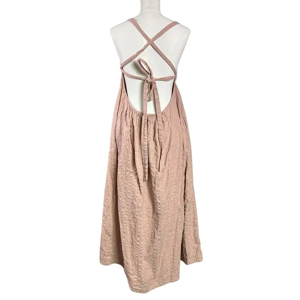 Free People Bohemian Beachy Seersucker Poppy Midi Dress Sundress Blush Medium - Image 9