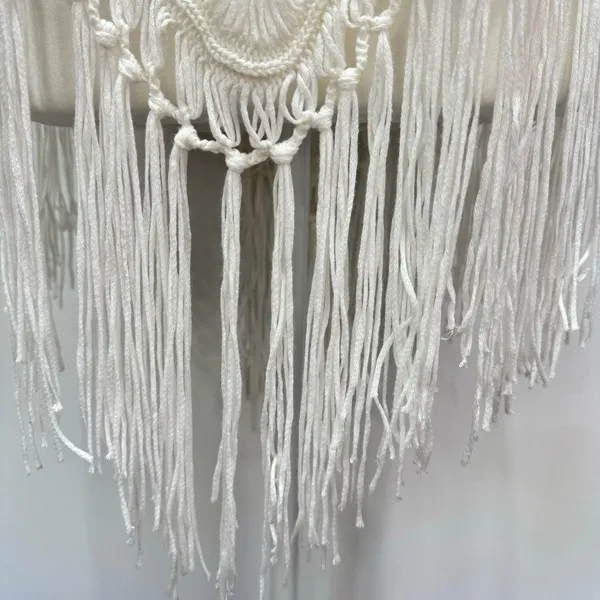 Boho Hippie White Gauzy Cotton & Crochet Lace with Fringe Top Size Medium - Image 5