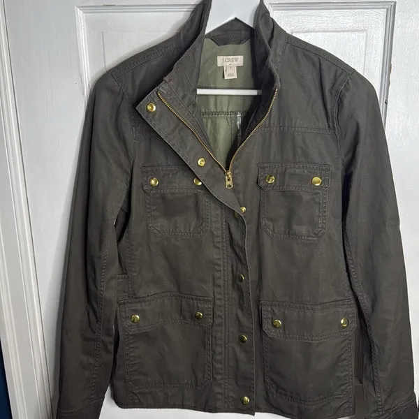 J. Crew Relaxed Boyfriend Field Jacket Olive Green w/ Gold Hardware W1076 Sz S - Image 6