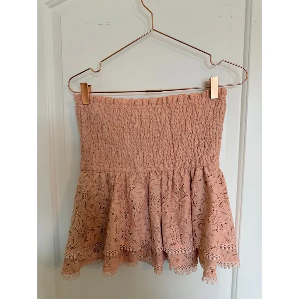 Endless Rose Mini Skirt Women Size M Pink Smocked‎ Lace Ruffle Pom Pom Trim - Image 6
