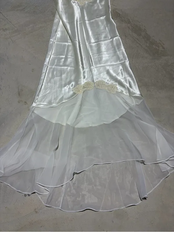 Victoria’s Secret vintage gold label Ivory white Lace Trim Slip Dress Chiffon s - Image 2
