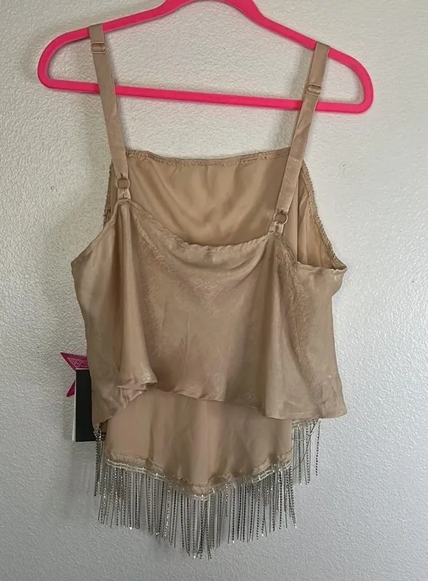 NWT Lily White Satin Bedazzled Fringe Crop Top sz 3X - Image 5