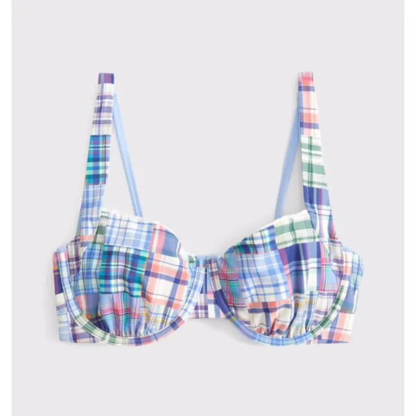 ABERCROMBIE & FITCH Reversible Bikini Top & Bottoms in Blue Plaid Size XS - Image 3