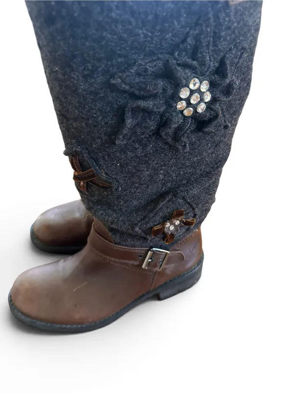 Bronx Vinyage Womans Two-Tone Brown Leather and Charcoal Felt Embellished Boots - Image 8