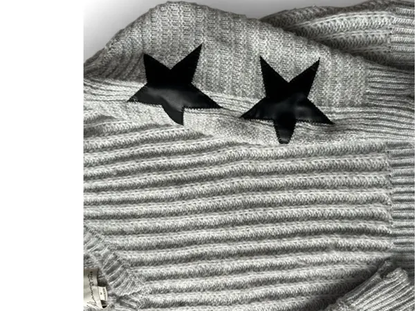 Vintage Havana cable knit grey and black star sleeve sweater - Image 3