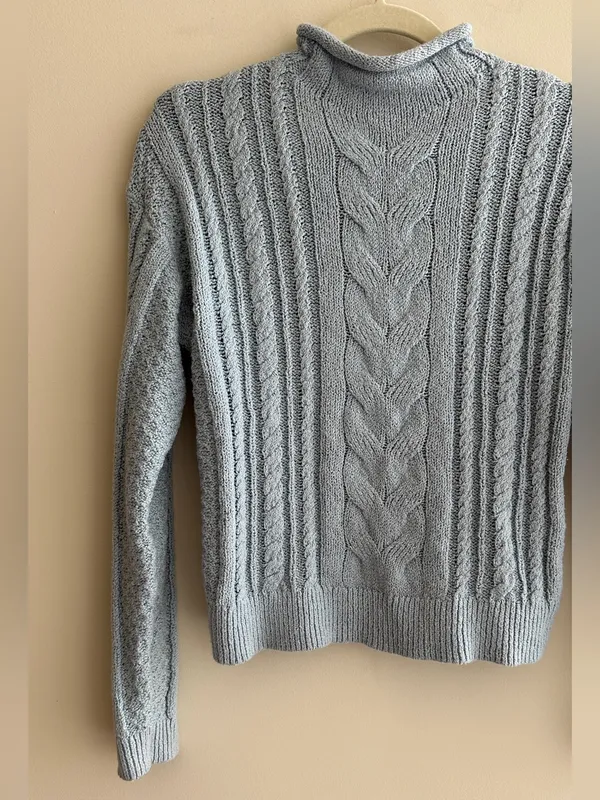 J. Crew Women’s Rollneck Cable Sweater, Light Blue, Size Small, 90s Sweater - Image 3