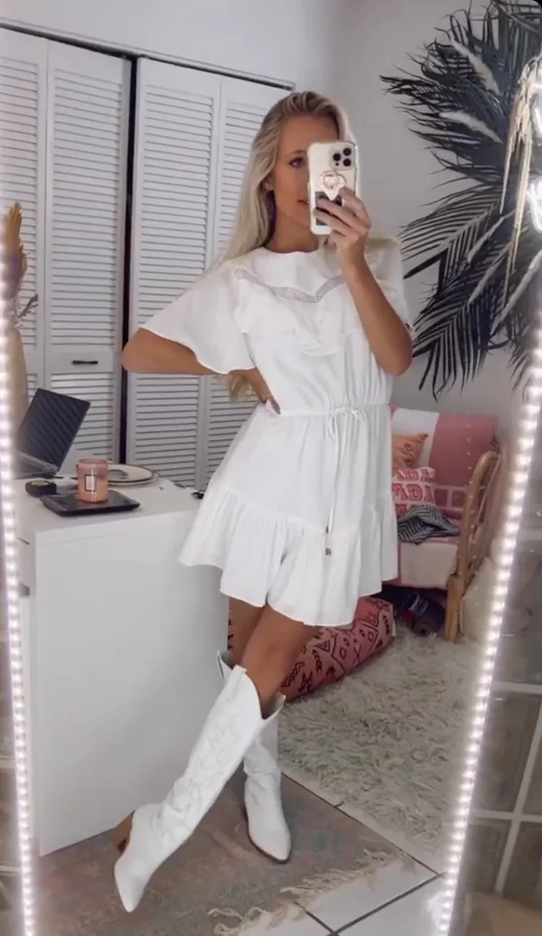 LOYO Boutique Flowy Short Sleeve White Dress - Image 5