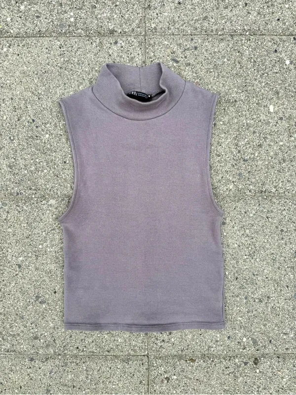 Zara Sleeveless Ribbed Mock-Neck Top • Sz M - Image 2