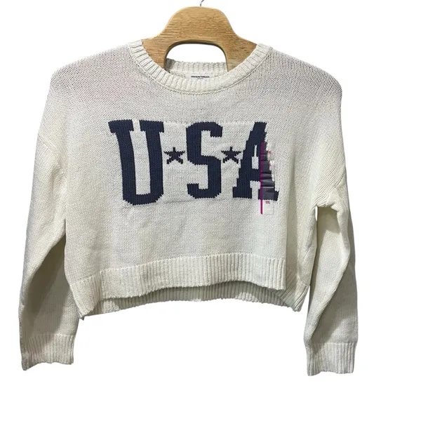 NEW Grayson Threads USA Graphic‎ Sweater Off White Cropped Crop Knit XXL - Image 2