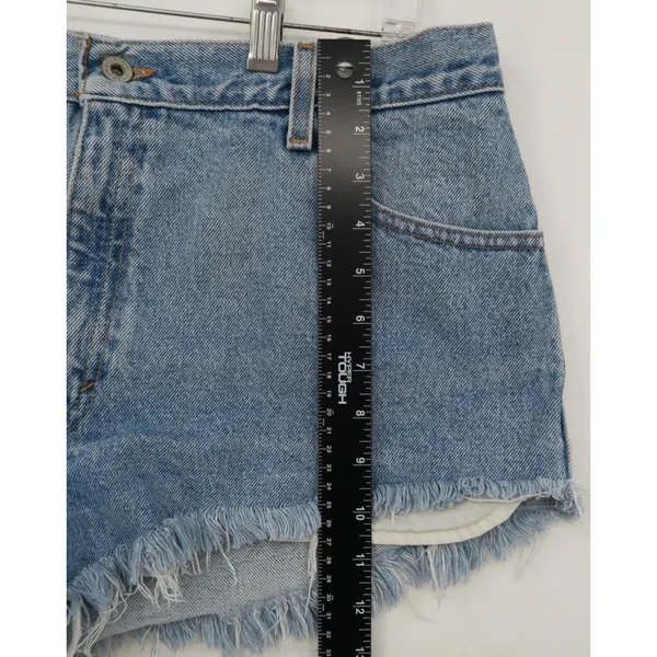 Vintage Levis 550 Relaxed Fit Denim Cut Off Shorts MedWash Blue Frayed Hem 16MIS - Image 5