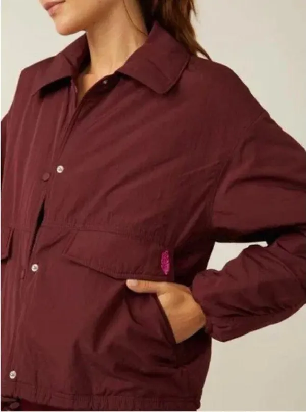Free People Movement Off the Bleachers Coaches Jacket in Wine size Large - Image 2