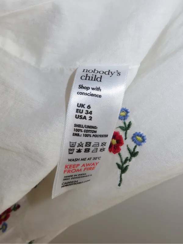 Nobody’s Child White Floral Embroidered Smocked Tiered Maxi Dress Size 2 - Image 8