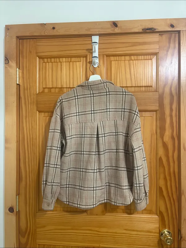 Nordstrom Size Small Brown and Pink Plaid Flannel Shacket Jacket - Image 5