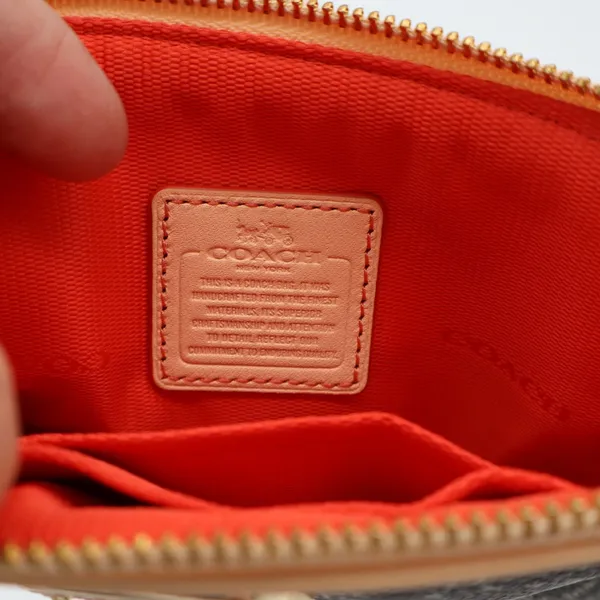 Coach Corner Zip Womens Brown Signature Canvas Inner Pockets Wristlet Wallet - Image 6