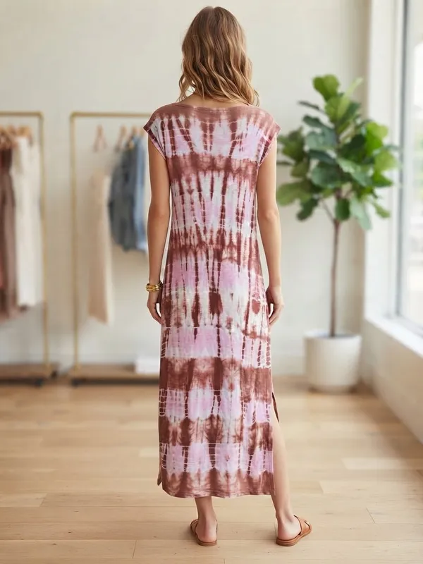 UNIVERSAL THREAD Tie-Dye Scoop Neck Maxi Dress S 18” p2p White/Pink/Copper NWOT - Image 7