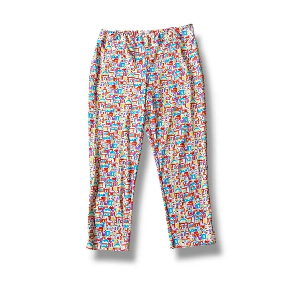 Jude Connally Colorful Village Print Knit‎ Pants Womens Size L Made in USA - Image 2