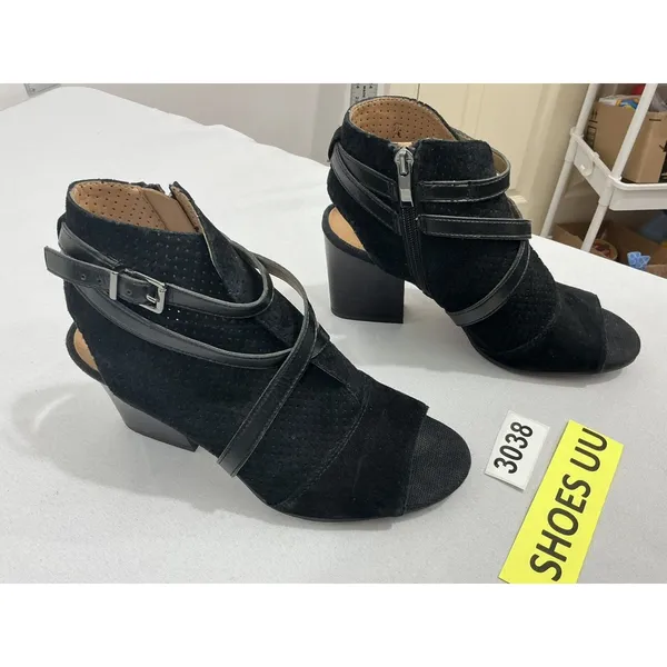 Womans Franco Sarto L Fantana 8 M Black Open Toe Zip Strappy Heel Ankle Boots - Image 3