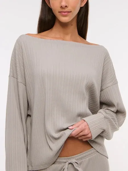 Abercrombie & Fitch Long-Sleeve Lounge Collection Wide Ribbed Slash Top - Image 2