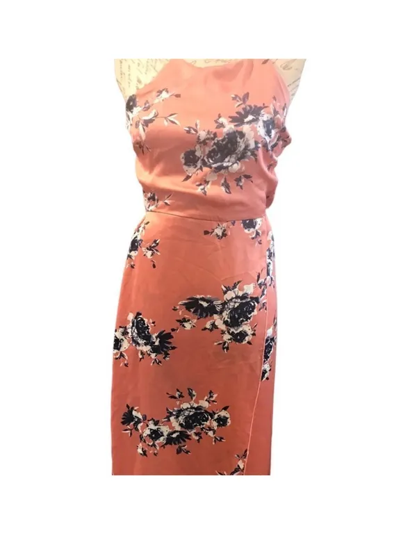 Charlotte Russe Coral Pink Floral Halter Maxi Dress with Navy Accents - Image 11