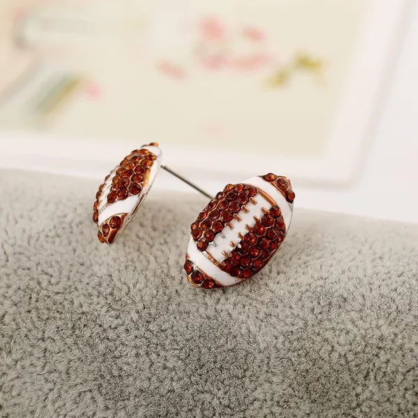 Boutique Football Shaped Earrings with Brown Crystals - Image 4