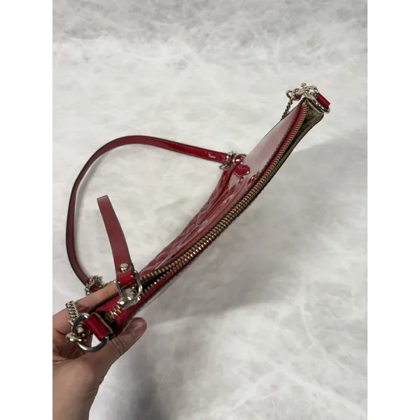 Guess Red Patent Quilted Crossbody‎ Bag Logo Embossed Chain Strap Purse Chain - Image 5