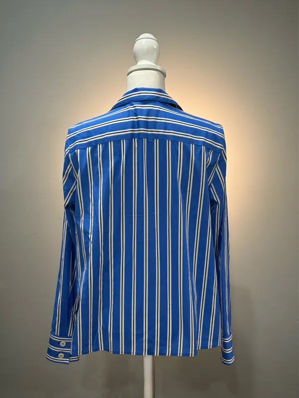 Blue Talbots Striped Non-Iron Half Button Down Shirt Size S Like New - Image 2