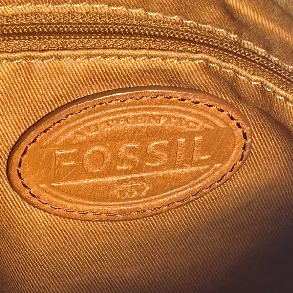Fossil Cognac Brown Pebbled Leather Convertible Crossbody Bag Antique Brass‎ Zip - Image 5