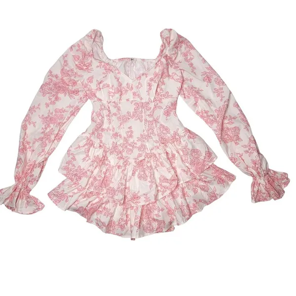 flouncy ruffly girly tiered off the shoulder corset style long sleeve dress xs - Image 3