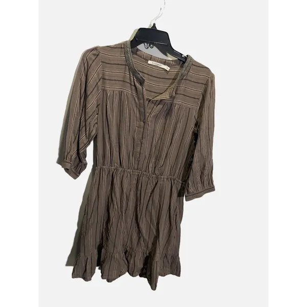 Ellison Mini Dress Womens Medium Brown‎ Striped Boho Ruffle Crochet Trim Casual - Image 2