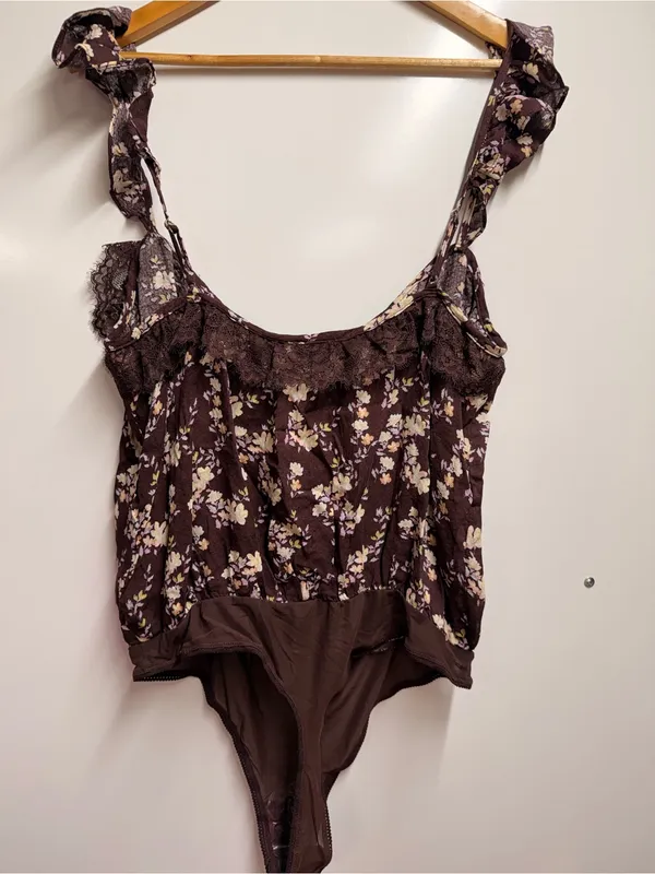 Free People Bodysuit Take It Away Brown Floral One Piece Bodysuit size large - Image 7