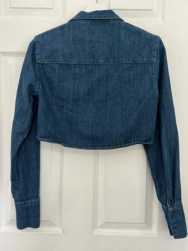 Zara Cropped Denim Shacket Utility Western Minimalist Y2K Button Up Blue Size XS - Image 3