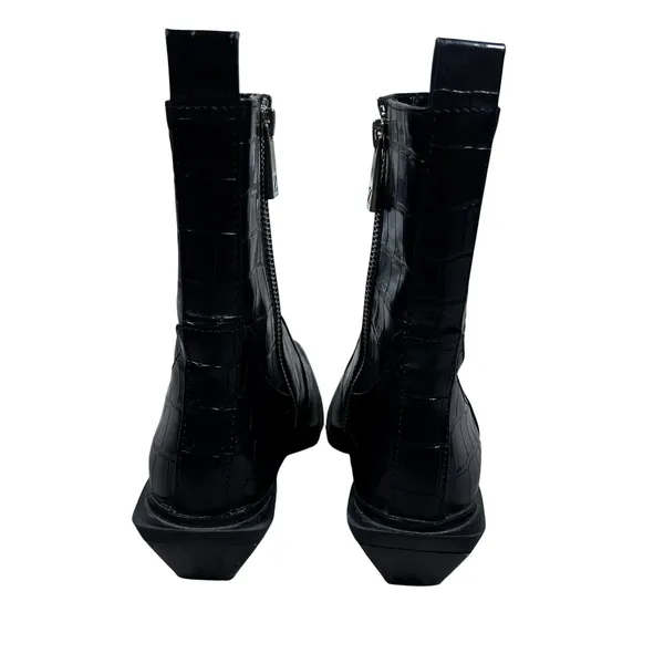 Zara Croc Embossed Square Toe Ankle Boots Black Architectural Heel Size 38 / 7.5 - Image 5