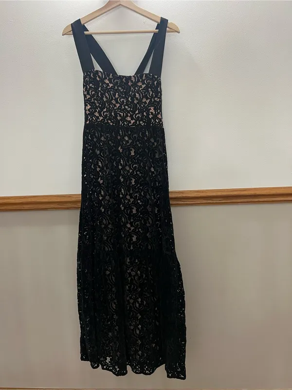 EUC Farm Rio Satin Trimmed Velvet Guipire Midi Dress size large retails $330. - Image 2