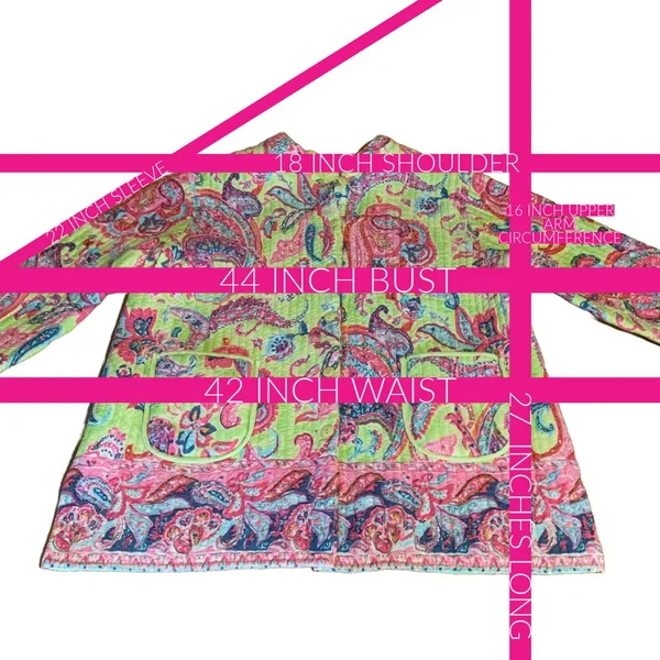 La Cera Pink & Green Paisley Print Quilted Reversible Jacket (L) - Image 12
