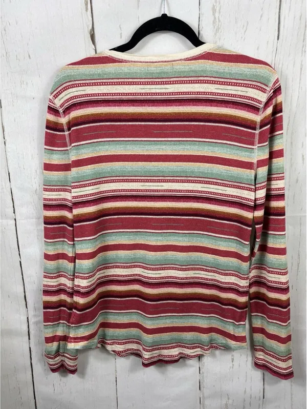 Chaps Denim Women's Sz L Striped Cotton South Western Henley Pullover Top - Image 6
