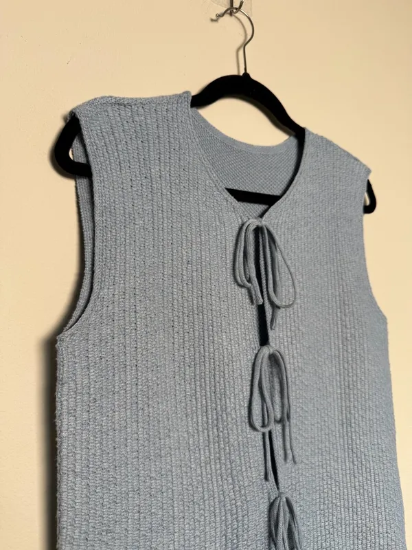 Blue Coquette Vest with Front Tie Closure - Image 2