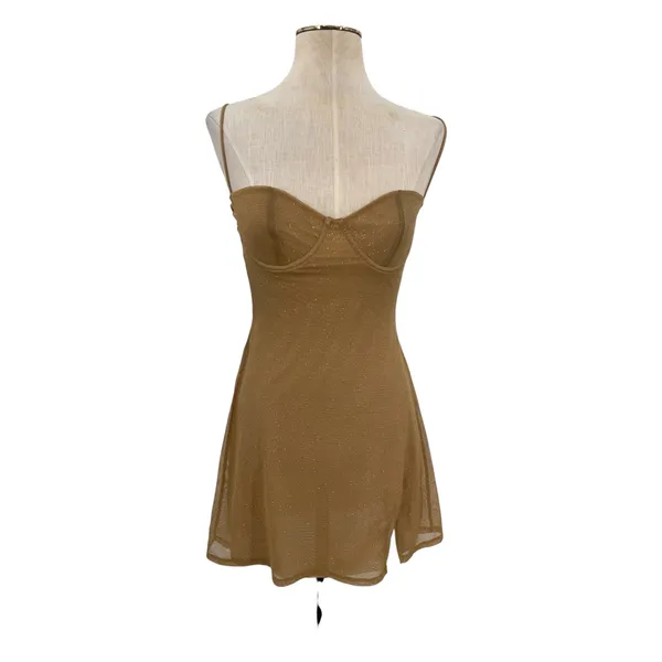 Babyboo Pixie Gold Sparkle Mesh Underwire Bustier Mini Dress Size Small - Image 2