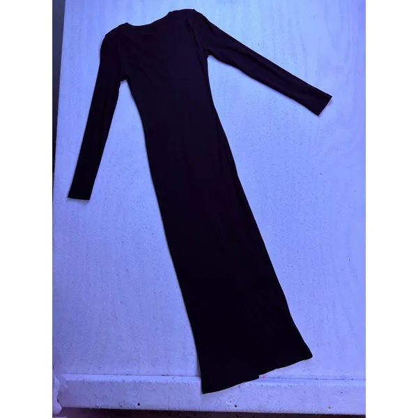 ASOS Design Maxi Dress Womens 4 Black Ribbed Long Sleeve Scoop Neck Bodycon - Image 5