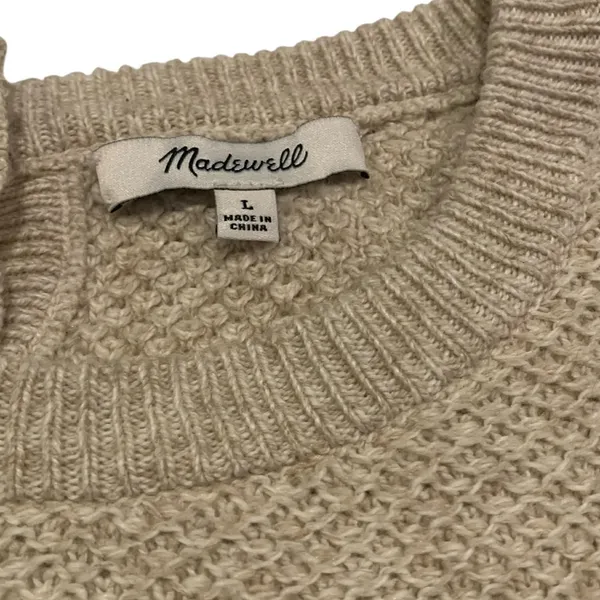 Madewell Button Back‎ Sweater L Cotton Knit Beige - Image 3