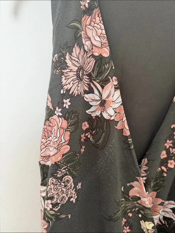 LOFT Black Wrap Dress with Pink Floral Pattern - Image 2