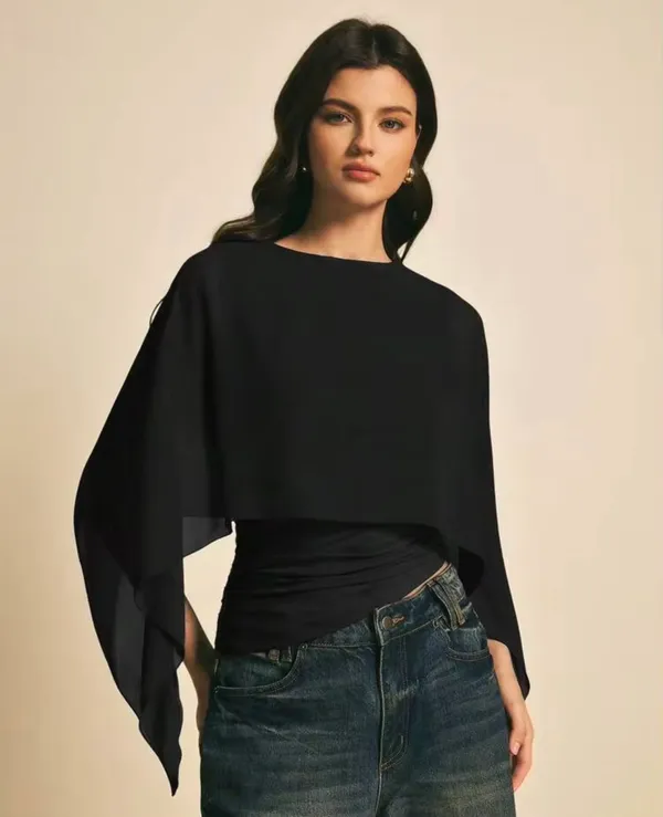 SheIn Black shawl blouse - Image 2