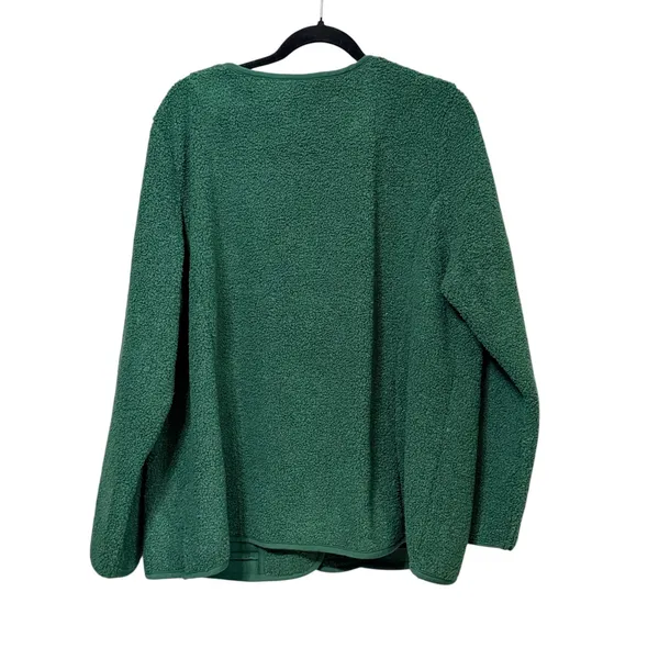 Susan Graver Weekend Green Sherpa Teddy Fleece Button Front Cardigan Jacket XL - Image 3