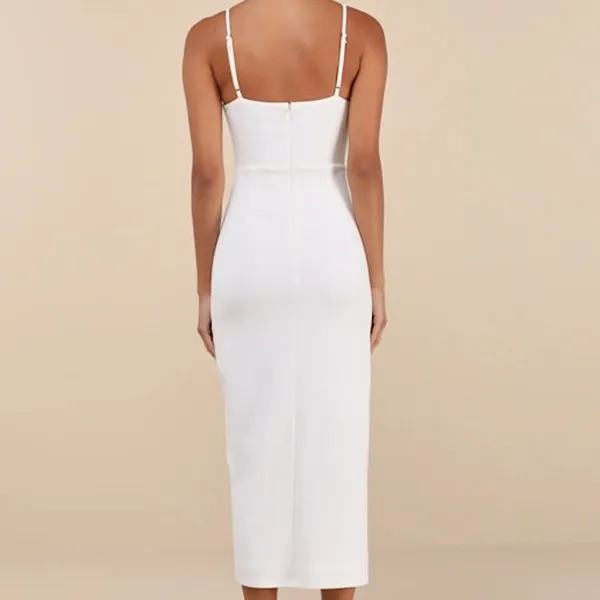 Lulus NWOT White Always Turning Heads Bustier Tulip Sweetheart Midi Dress Large - Image 4